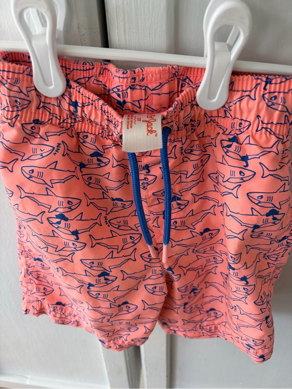 Cat & Jack Coral Pink Shark Swim Trunks with Navy Drawstring
